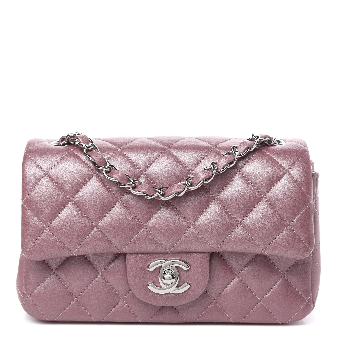 Metallic Lambskin Quilted Mini Rectangular Flap Pink
