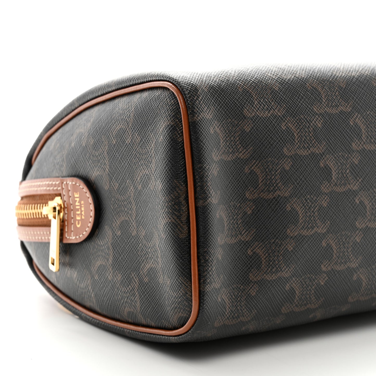 Triomphe Canvas Calfskin Small Boston Bag Tan