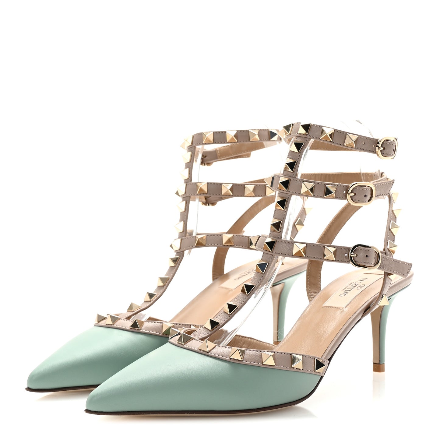 Nappa Rockstud Ankle Strap 65mm Pumps 38 Morning Dew Poudre