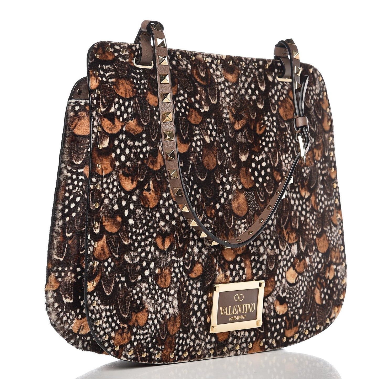 Calf Hair Feather Rockstud Shoulder Satchel