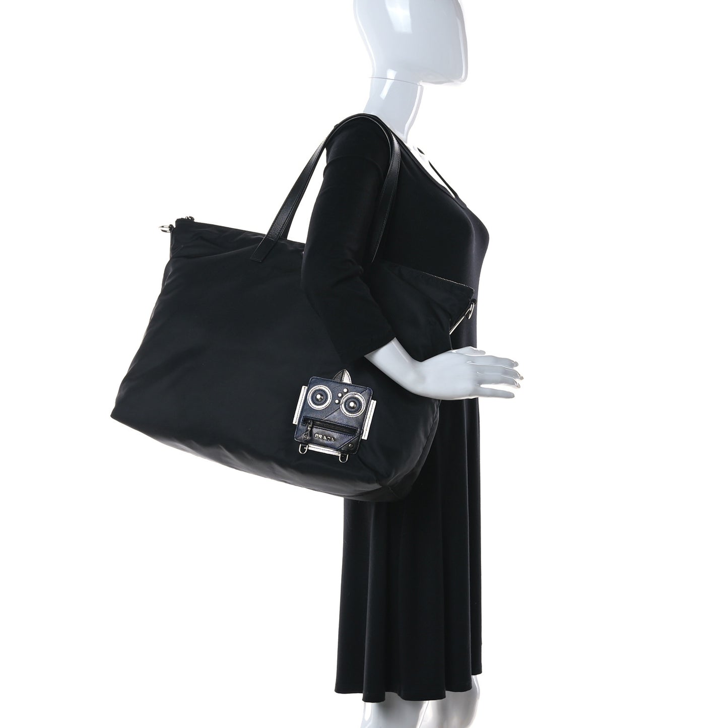 Nylon Tessuto Saffiano Robot Tote Bag Black