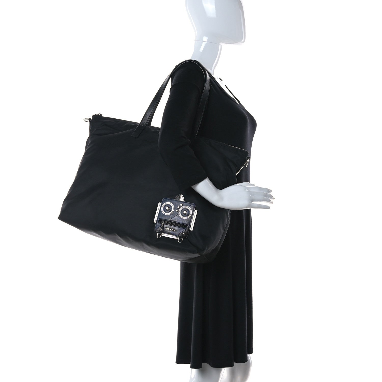 Prada Nylon Tessuto Saffiano Robot Tote Bag Black 2 of 14