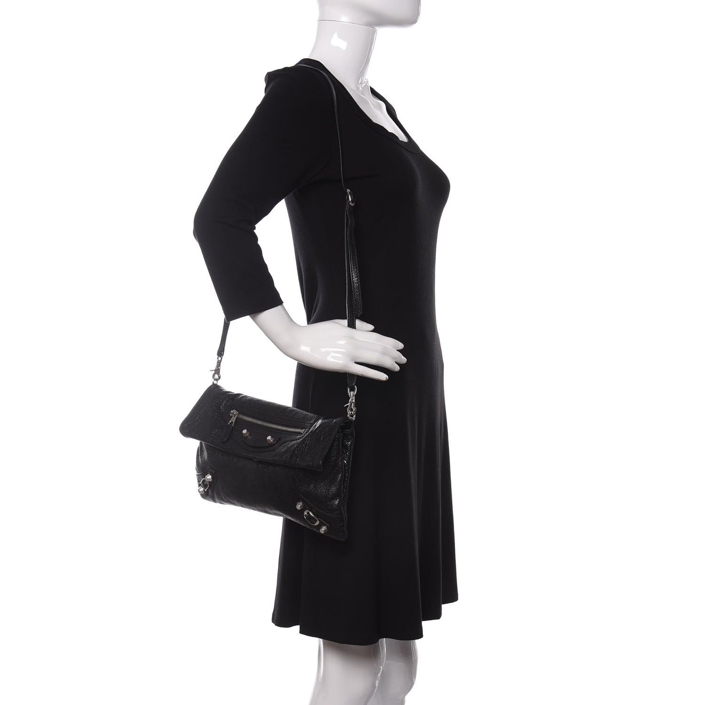 Agneau Giant 12 Silver Hardware Envelope Strap Clutch Black