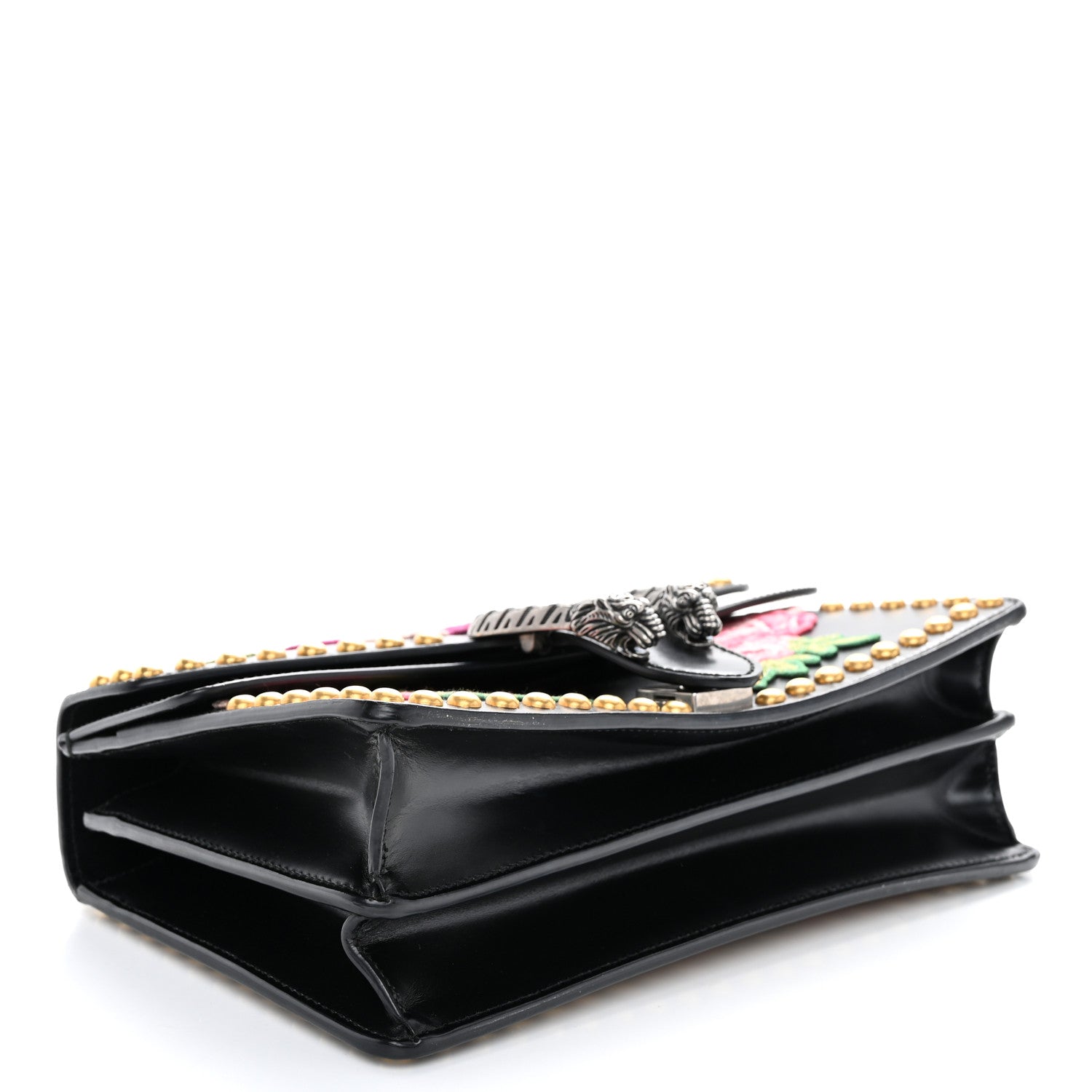 Gucci Calfskin Floral Embroidered Studded Small Dionysus Shoulder Bag Black 4 of 10