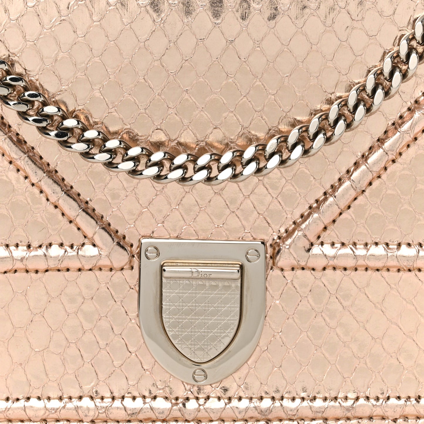 Snakeskin Diorama Wallet on Chain Pouch Rose Gold