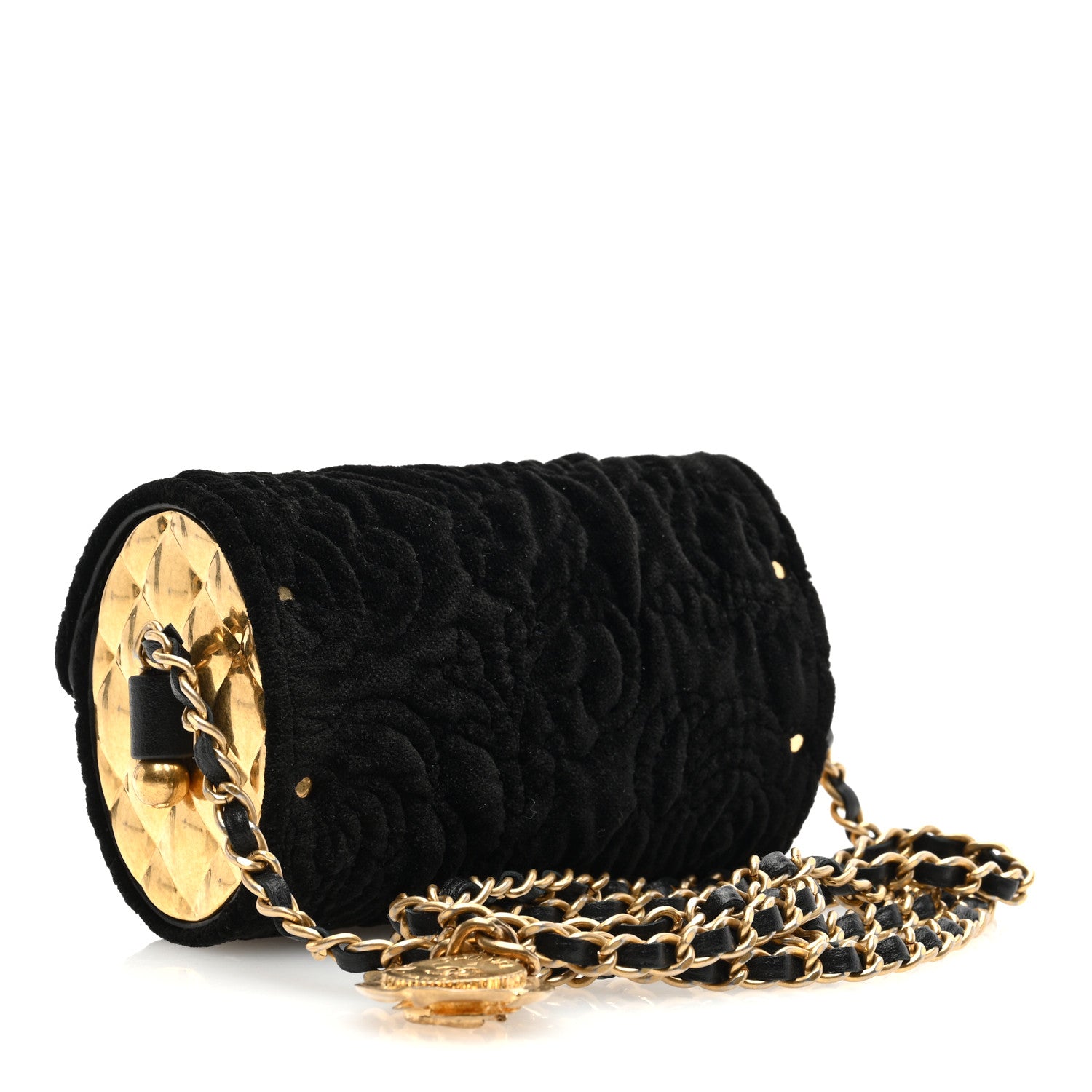 Chanel Velvet Camellia Embossed Jewel Belt Card Holder With Chain Black 3 of 10