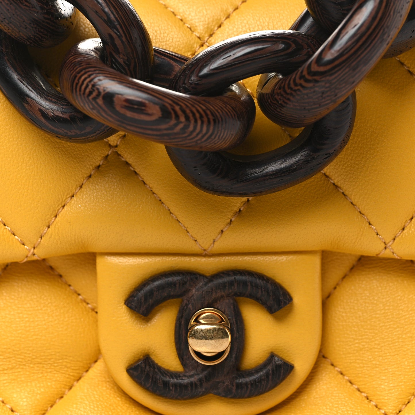 Lambskin Wenge Quilted Mini Fashion Wood Square Flap Yellow