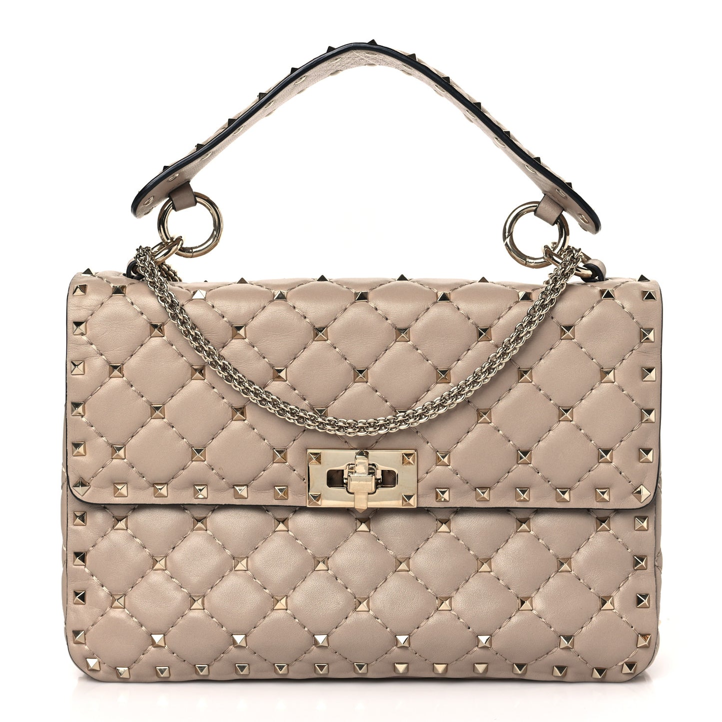 Lambskin Medium Rockstud Spike Shoulder Bag Poudre
