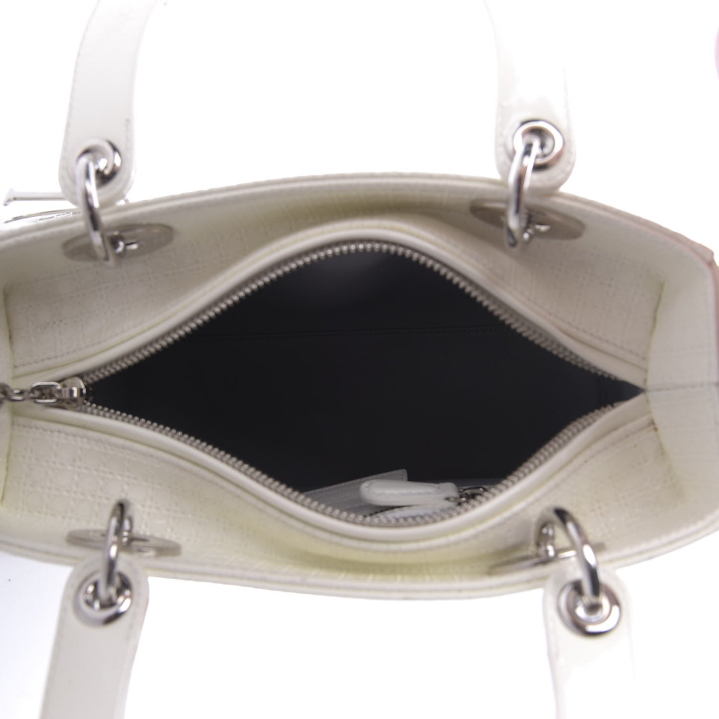 Patent Micro Cannage Medium Lady Dior White