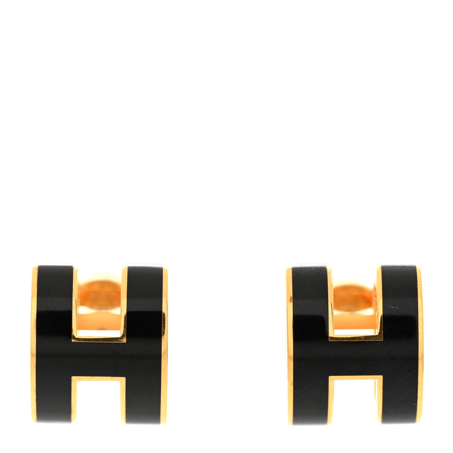 Gold Lacquered Pop H Earrings Black
