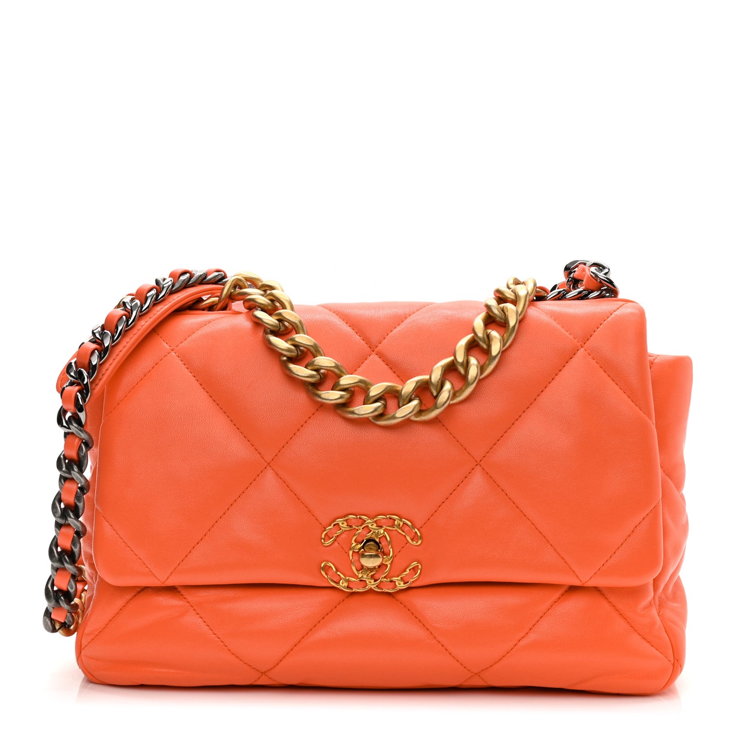 Lambskin Quilted Large Chanel 19 Flap Orange