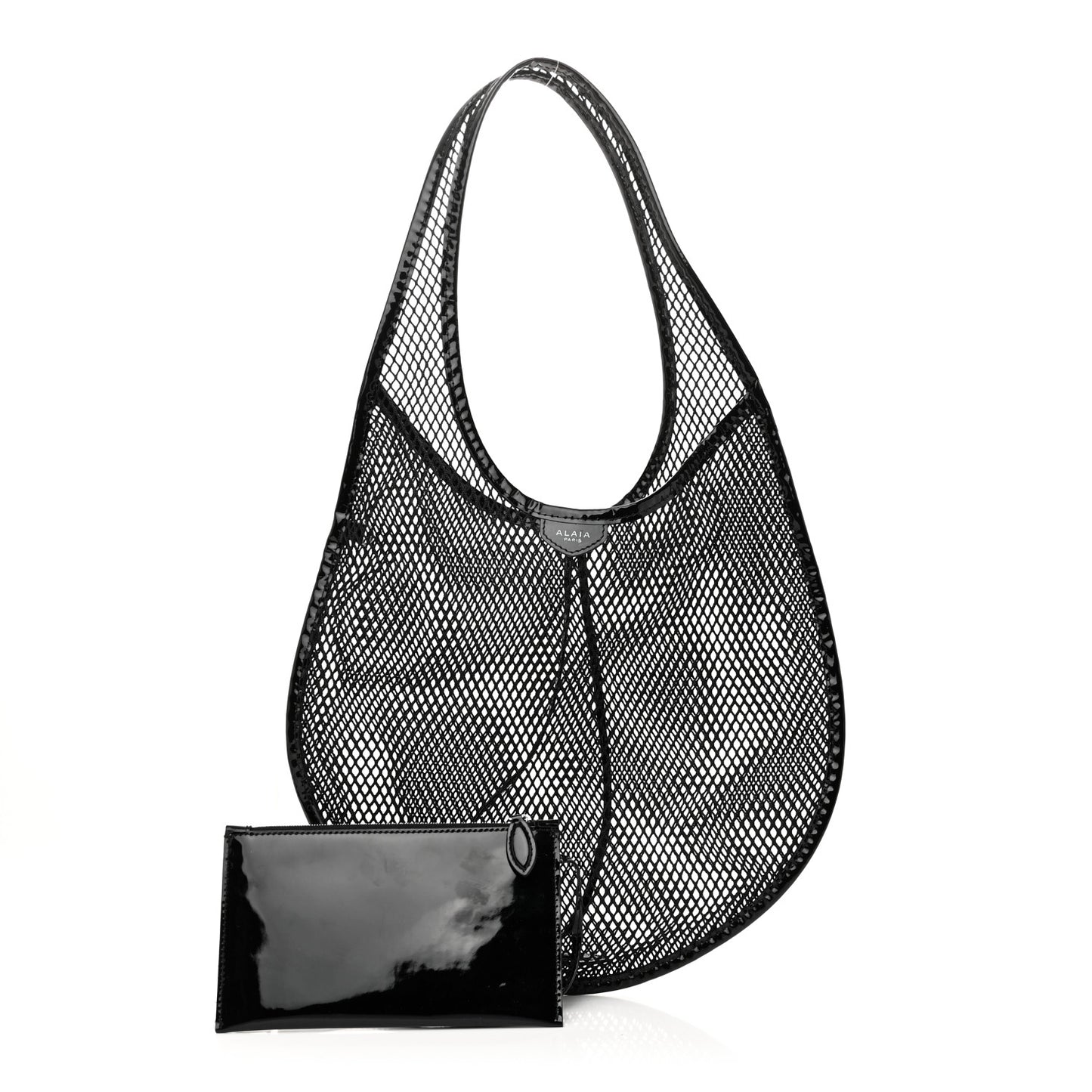 Fishnet Patent Calfskin Medium One Piece Bag Black