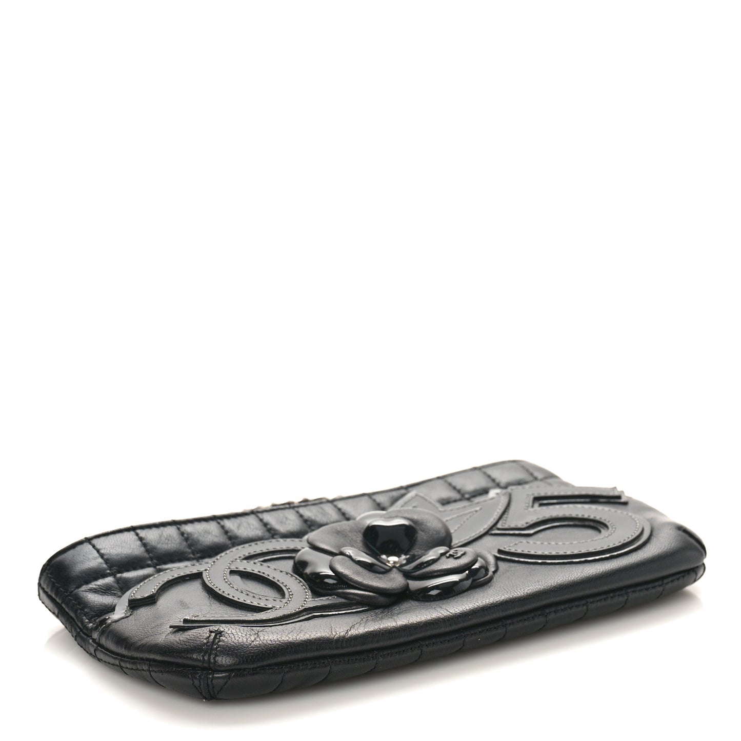 Lambskin Camellia No. 5 Chain Pouch Black