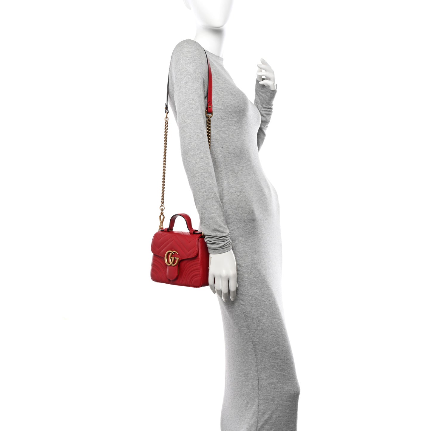 Calfskin Matelasse Mini GG Marmont Top Handle Shoulder Bag Hibiscus Red