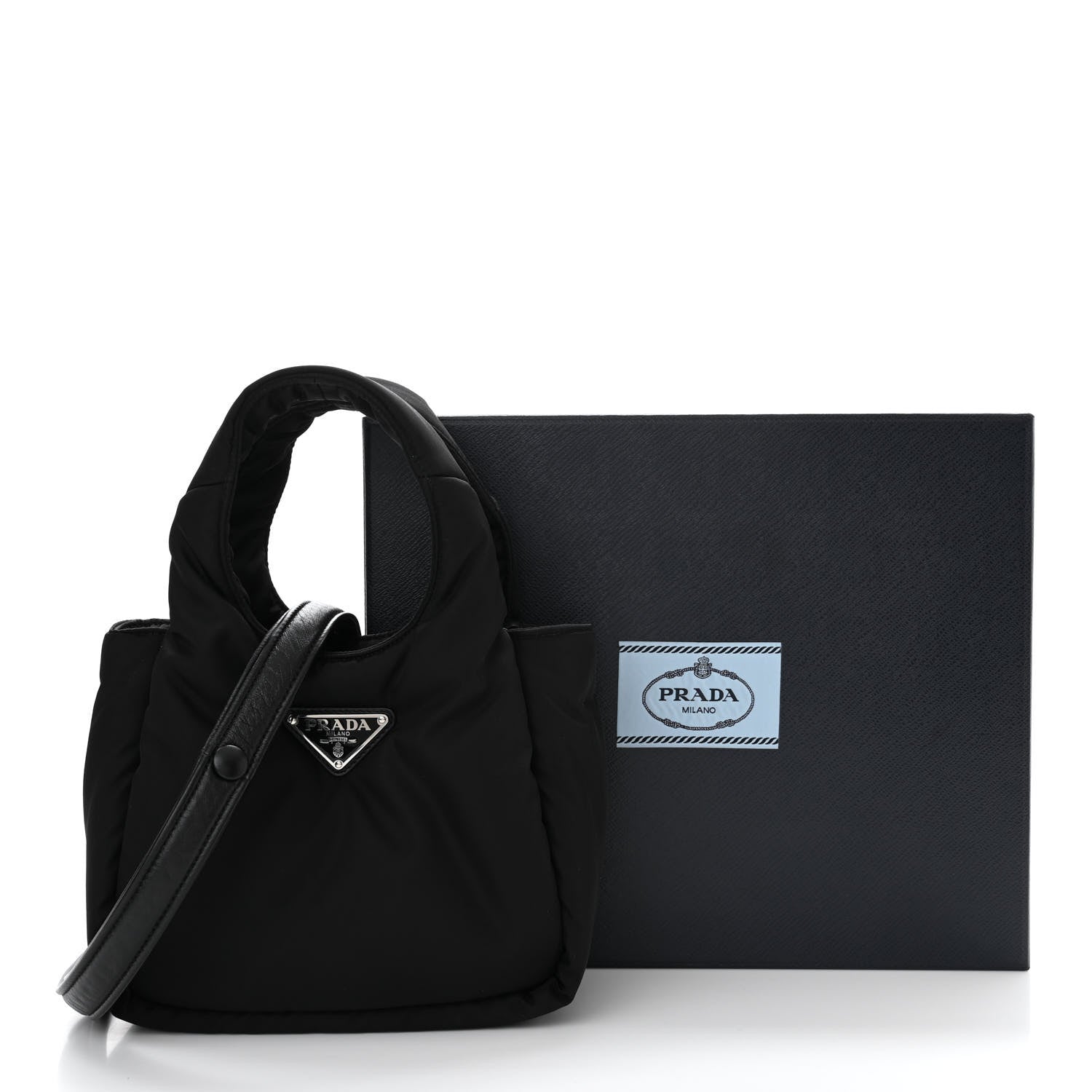Prada Re-Nylon Soft Padded Small Double Handled Shoulder Bag Black 10 of 10