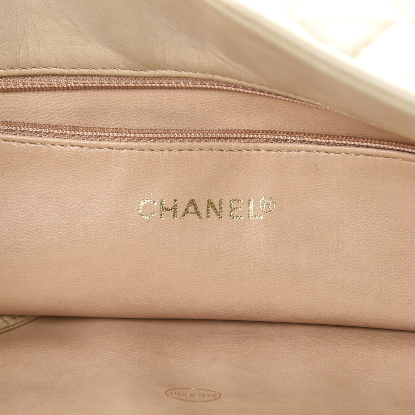 Satin Lambskin Quilted Shopping Tote Beige