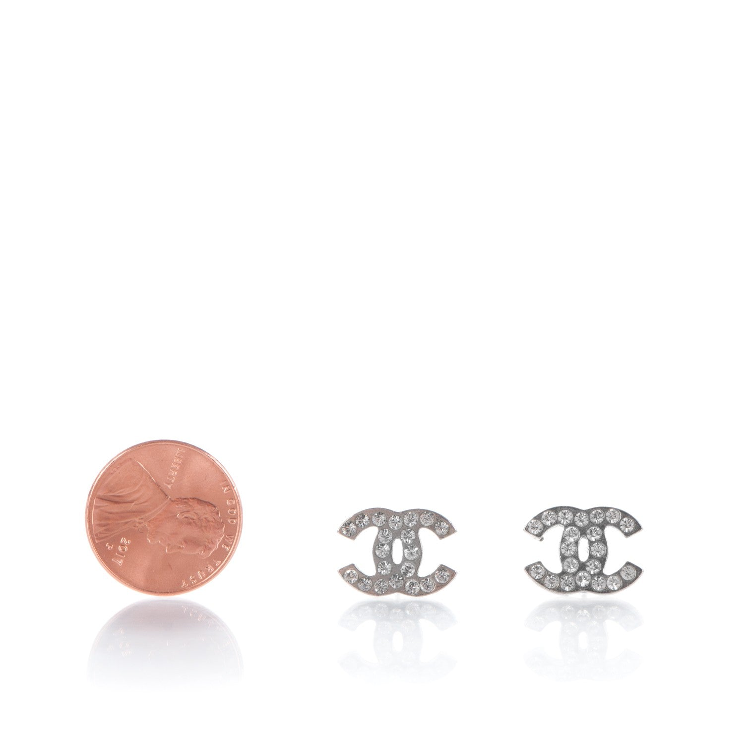 Chanel Crystal Timeless CC Earrings Silver 2 of 4