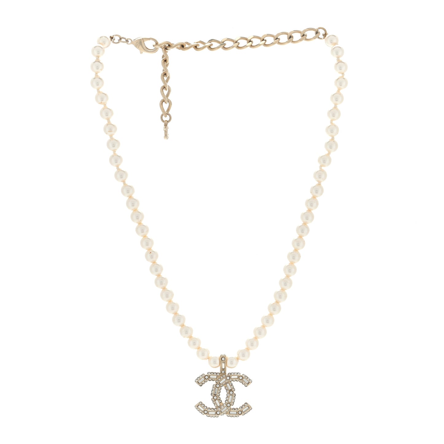 Pearl Crystal Baguette CC Short Necklace Gold