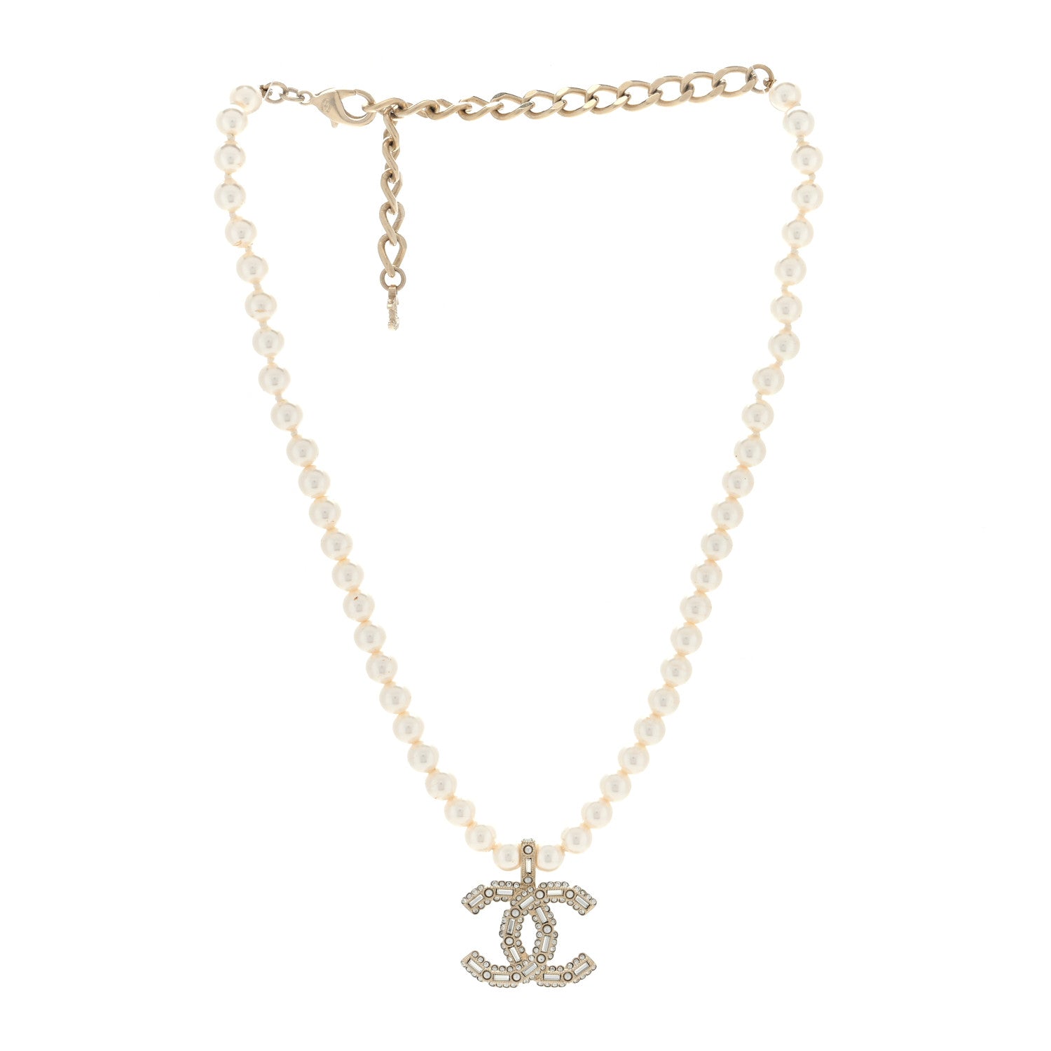 Chanel Pearl Crystal Baguette CC Short Necklace Gold 3 of 4