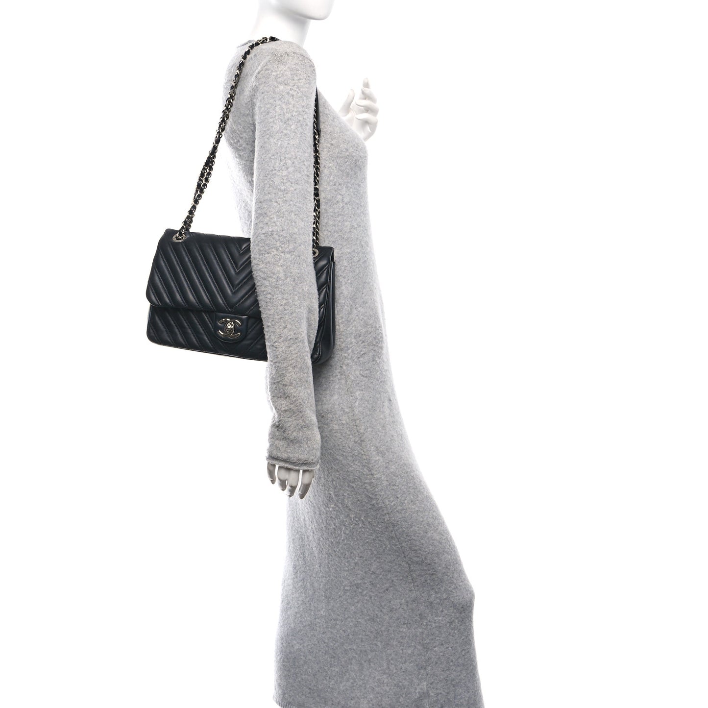 Lambskin Chevron Quilted Double Stitch Jumbo Double Flap Black