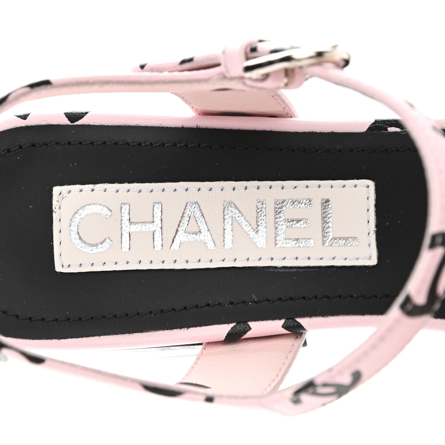 Printed Lambskin CC Sandals 37 Light Pink Black
