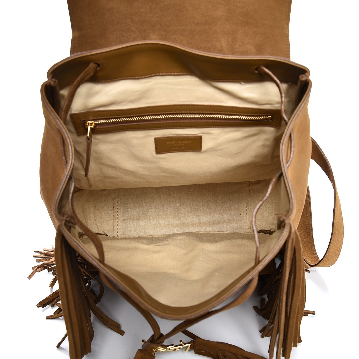 Suede Calfskin Fringe Festival Backpack Light Ocre