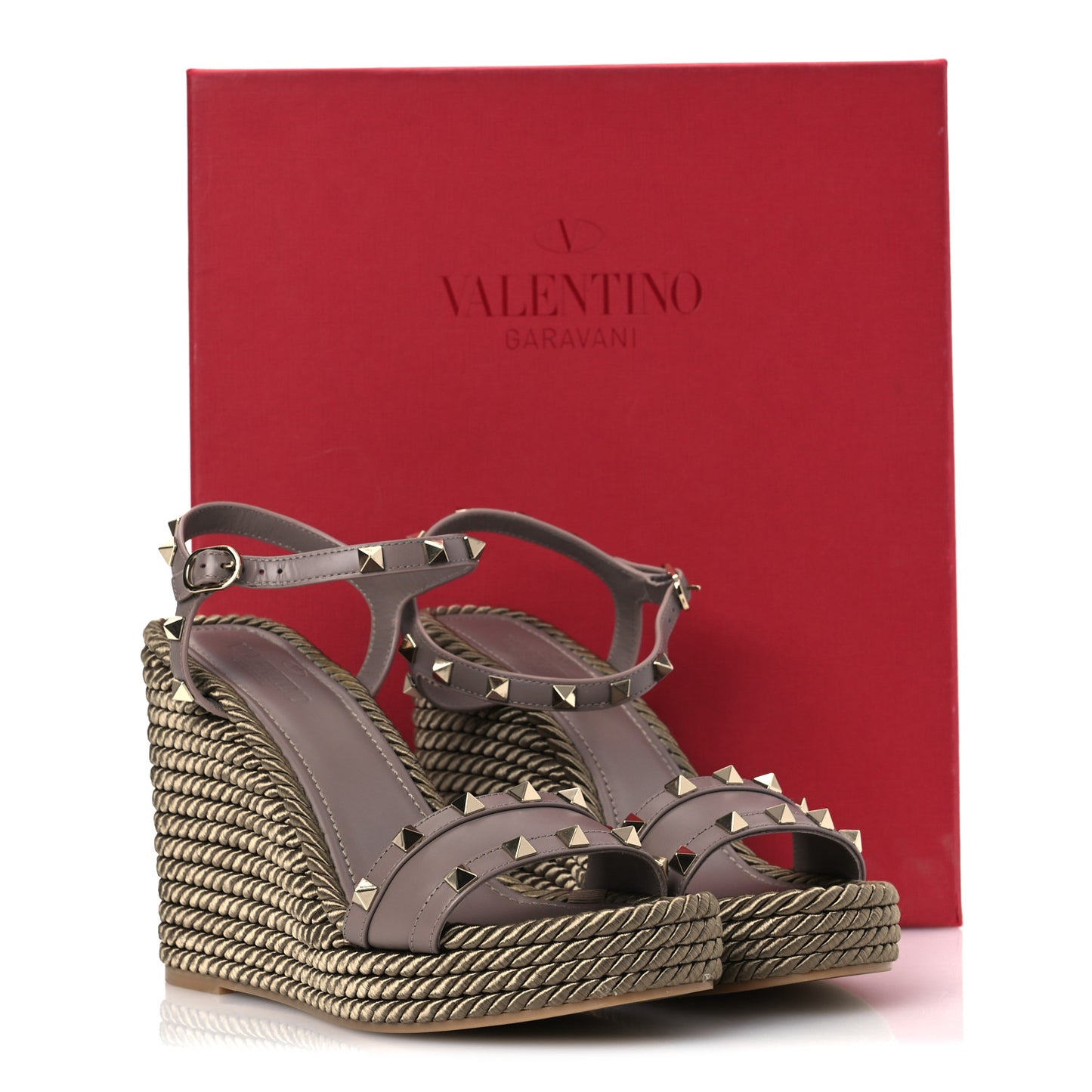 Silk Calfskin Rockstud Torchon Espadrille Wedge Sandals 39 Clay