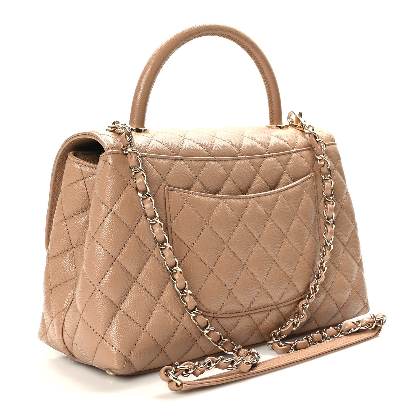 Caviar Quilted Small Coco Handle Flap Beige