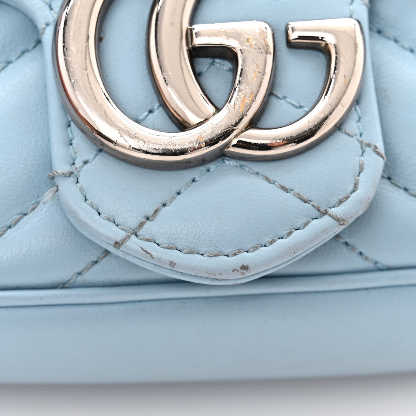Calfskin Matelasse Super Mini GG Marmont Shoulder Bag Porcelain Light Blue