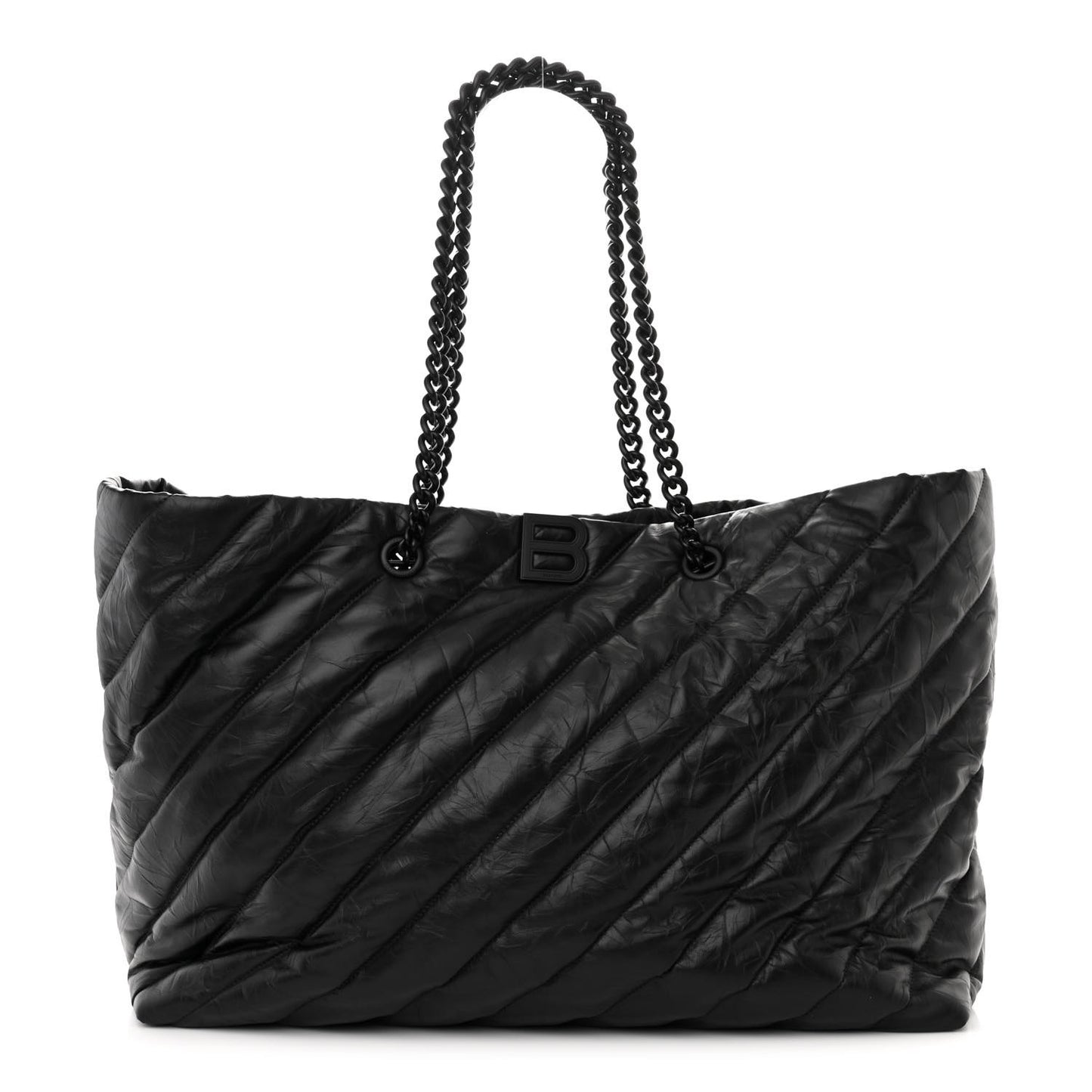 Crushed Calfskin Quilted Matte Black Hardware Large Crush Carry All Tote Bag Black
