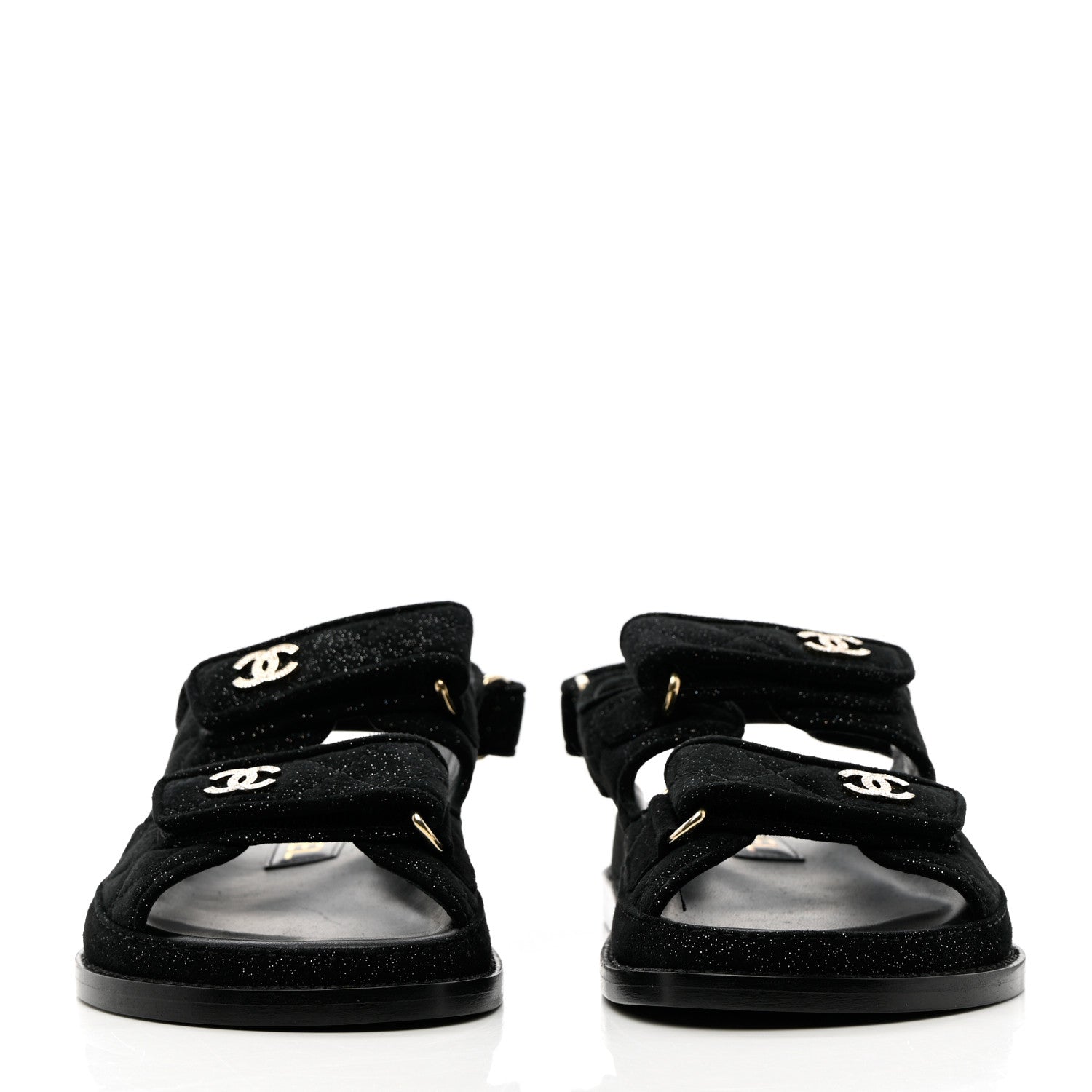 Chanel Suede Calfskin Glitter Crystal Velcro Dad Sandals 35 Black 2 of 10
