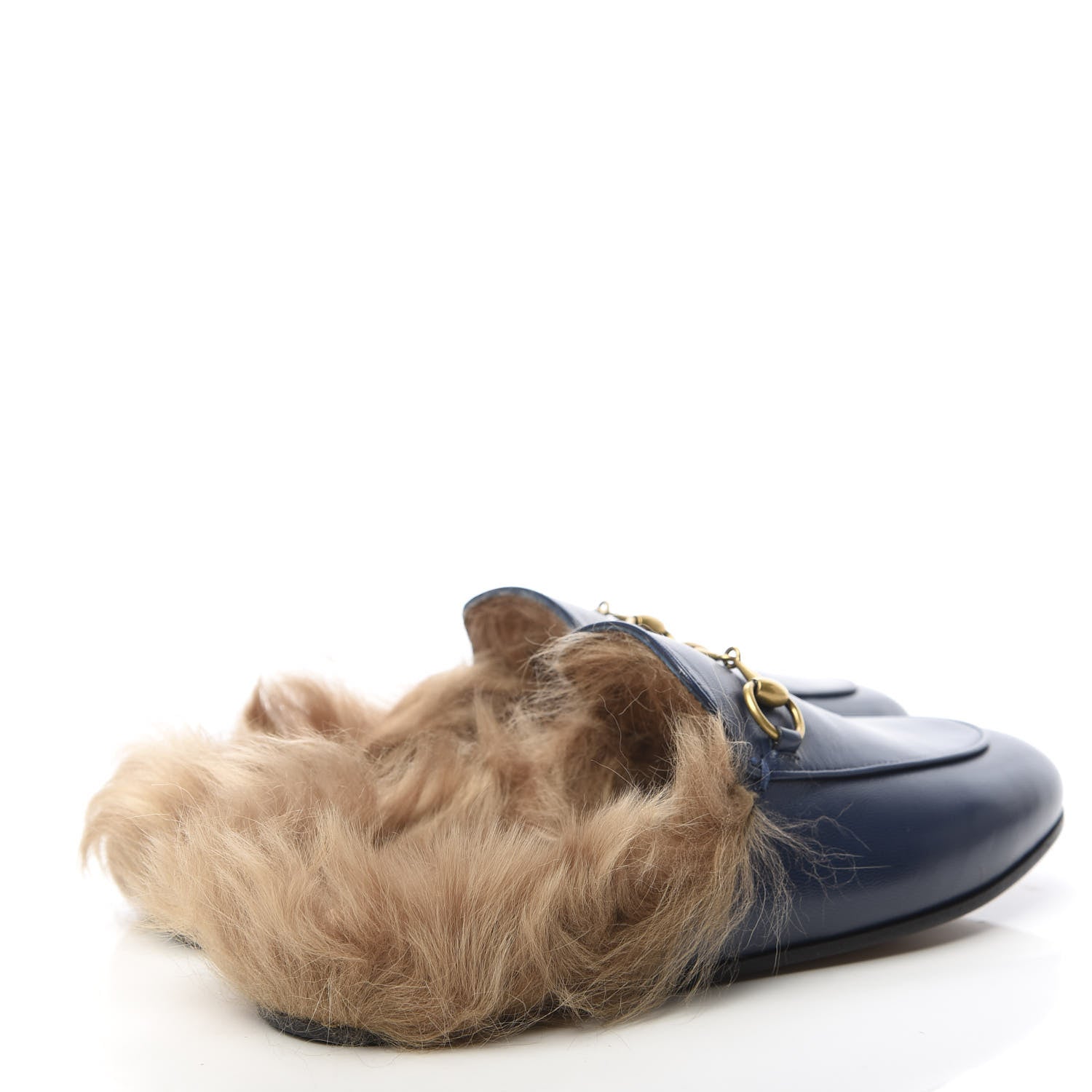 Gucci Malaga Kid Fur Womens Princetown Slippers 35.5 Blue Agata 4 of 9
