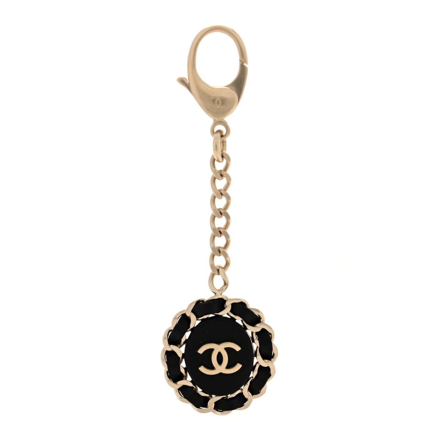 Metal Lambskin CC Chain Pendant Bag Charm Gold Black