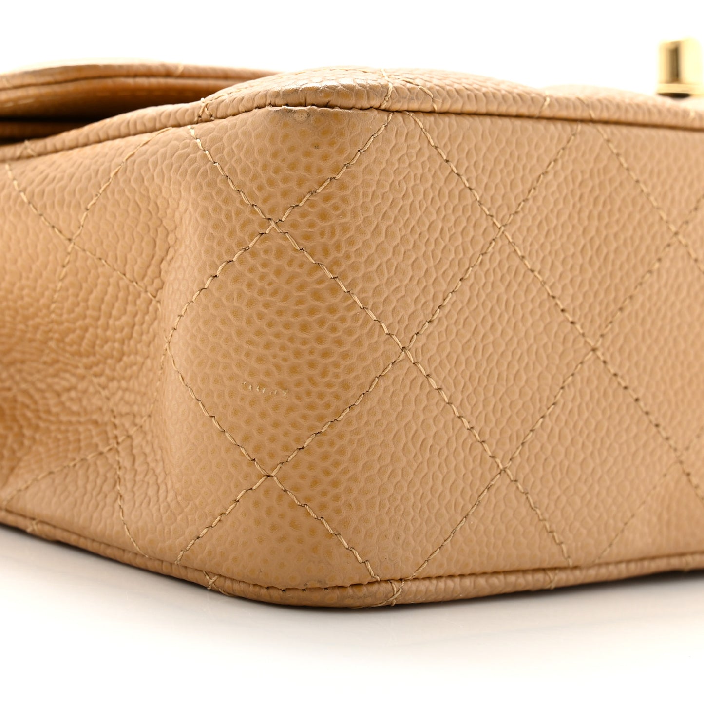 Caviar Quilted Medium Double Flap Beige