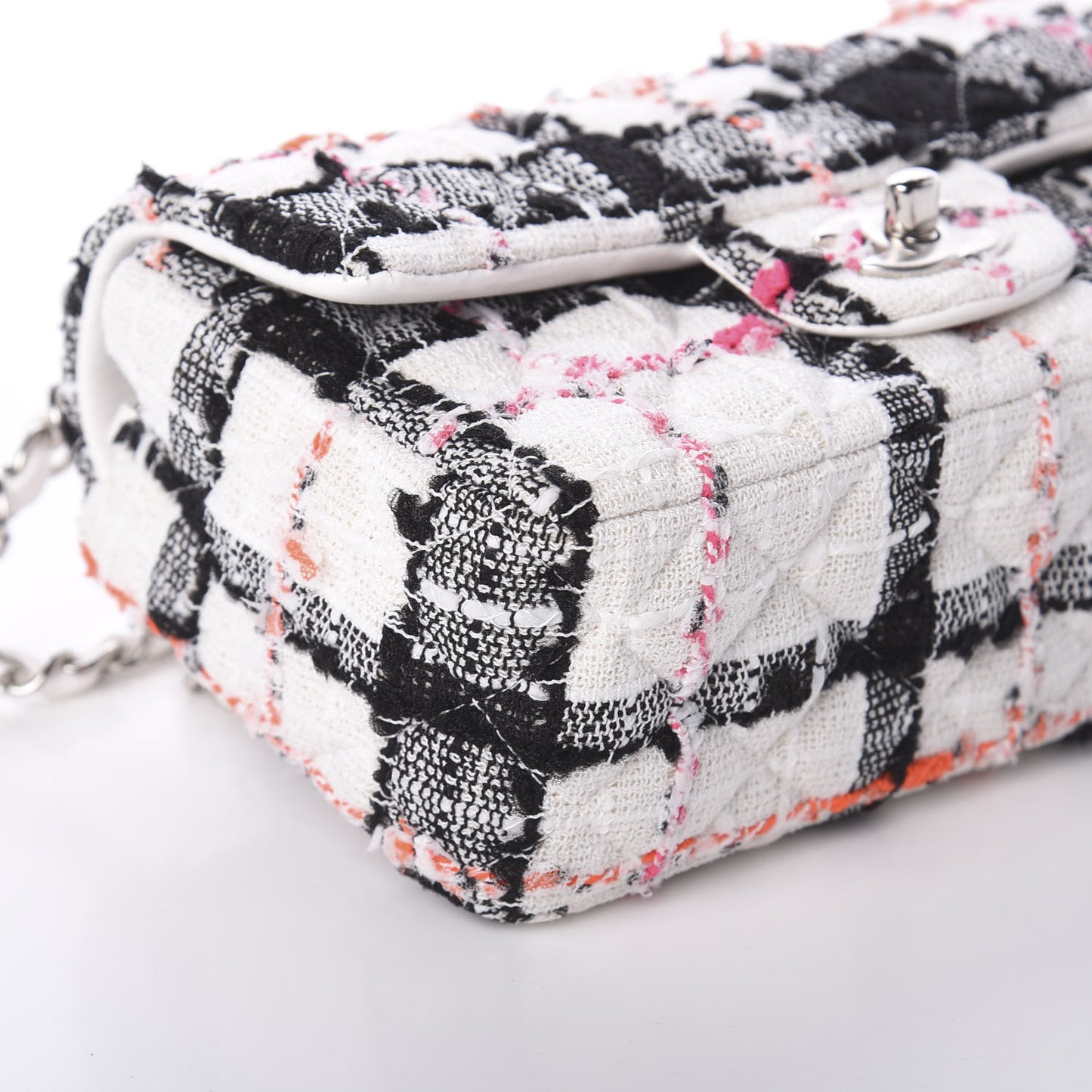 Tweed Quilted Mini Rectangular Flap Black White Pink