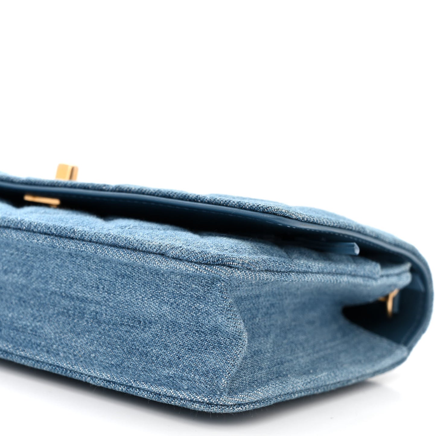 Denim Quilted CC Pearl Crush Wallet on Chain WOC Blue