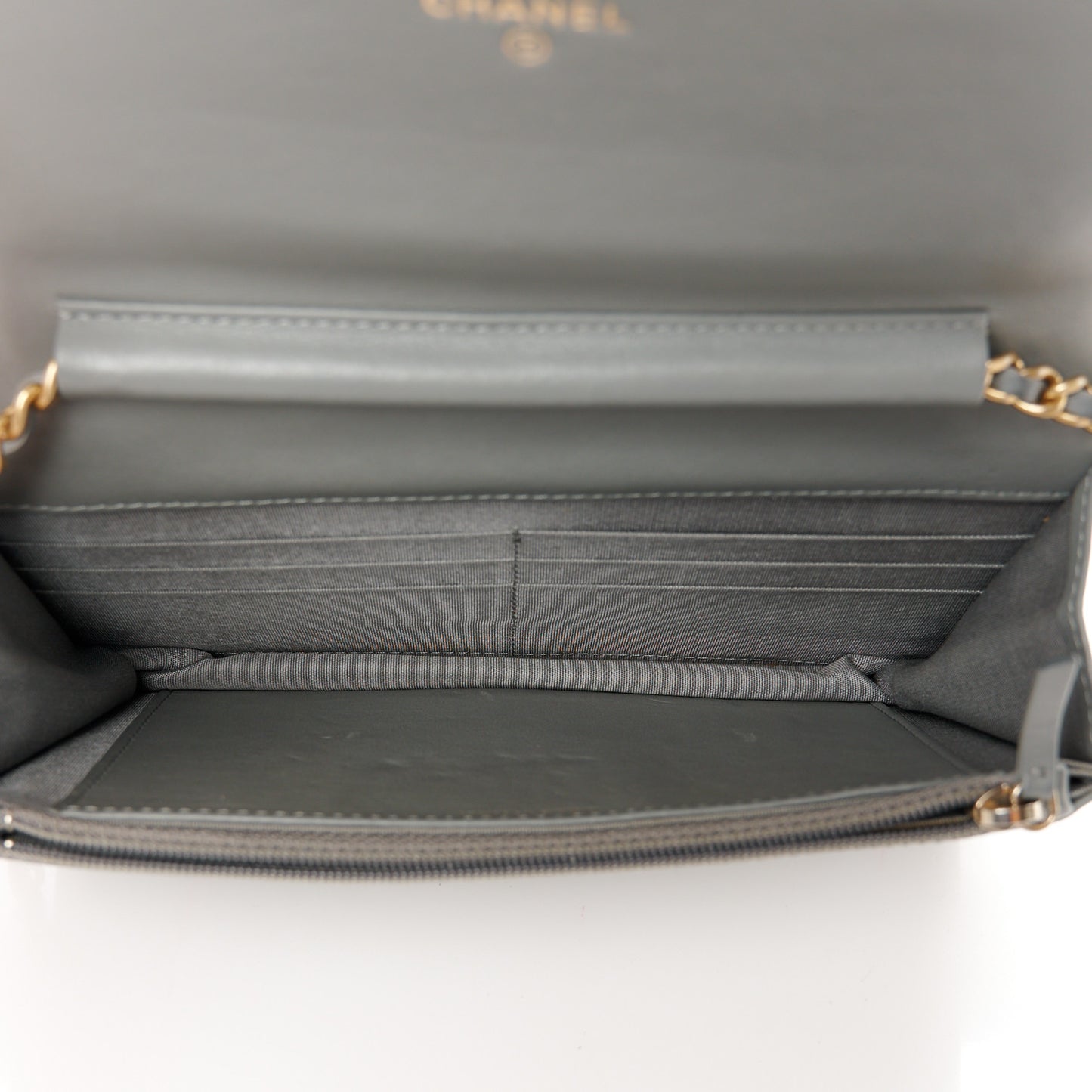 Lambskin Quilted Boy Wallet On Chain WOC Grey