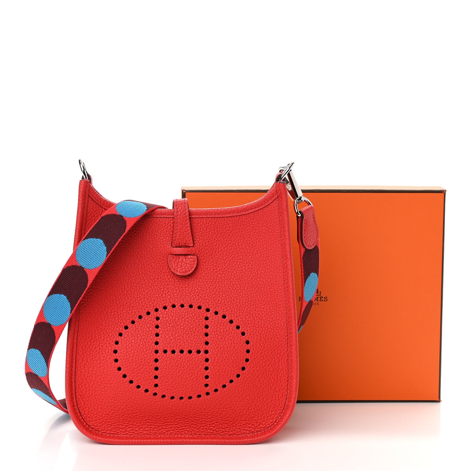 Hermes Taurillon Clemence Flipperball Evelyne TPM Rouge De Coeur Bleu Frida 11 of 11