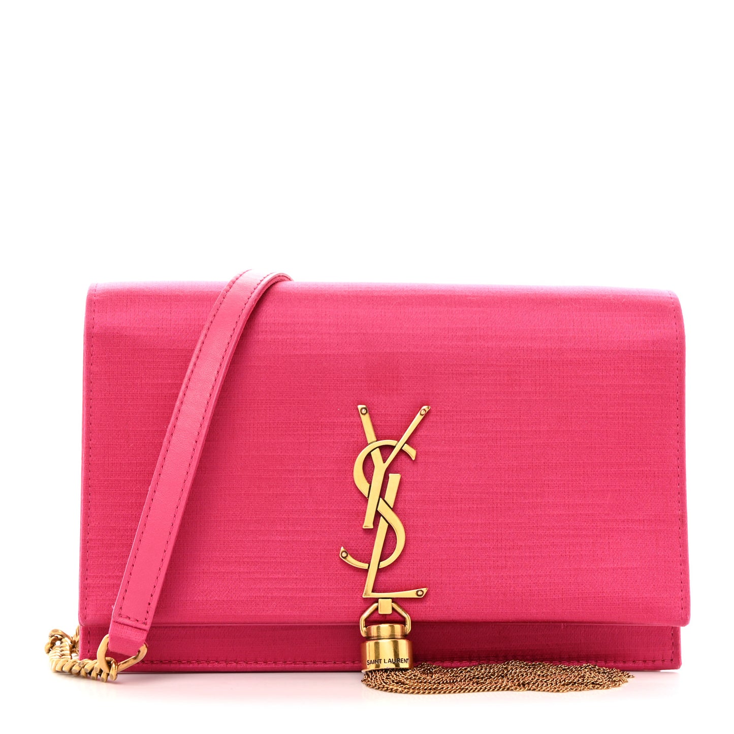 Satin Woven Monogram Kate Tassel Chain Wallet Guava Pink