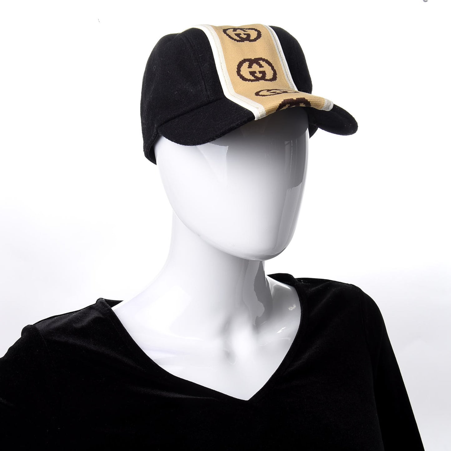 Wool Interlocking GG Stripe Baseball Hat L Black
