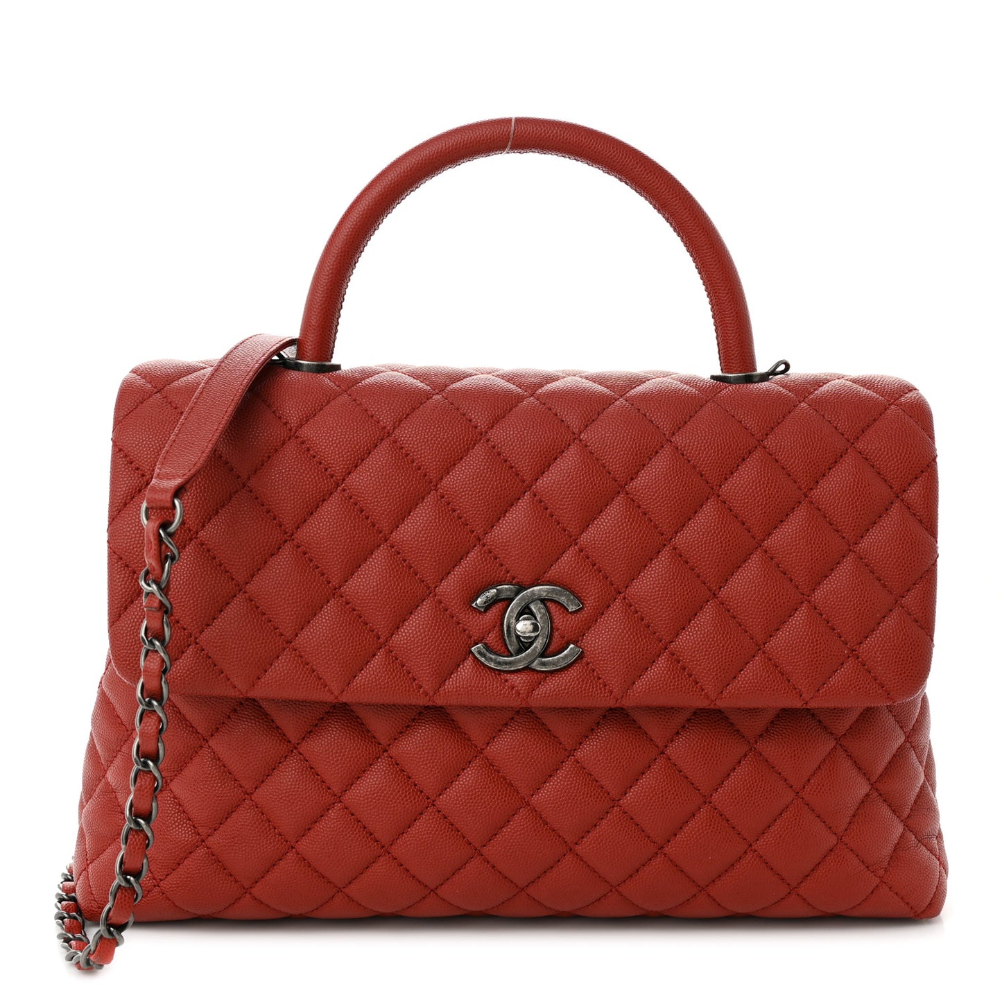 Caviar Quilted Medium Coco Handle Flap Dark Red