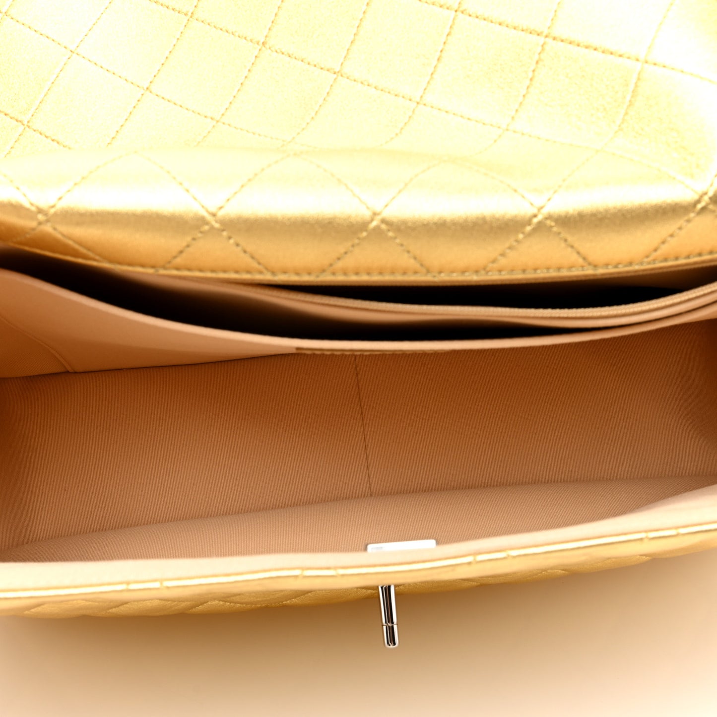Metallic Lambskin Quilted XXL Travel Flap Bag Gold