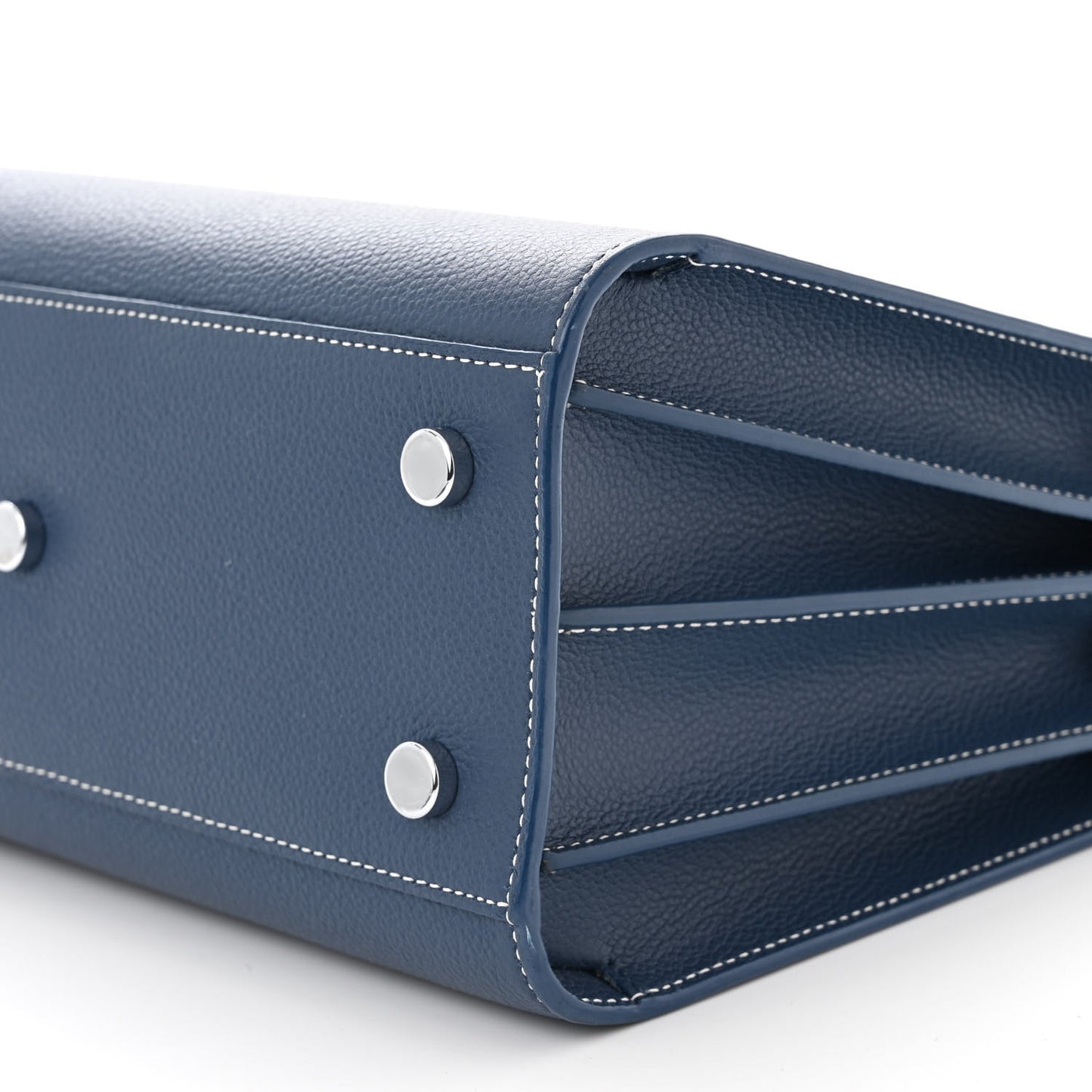 Grained Calfskin Topstitch Baby Sac De Jour Denim