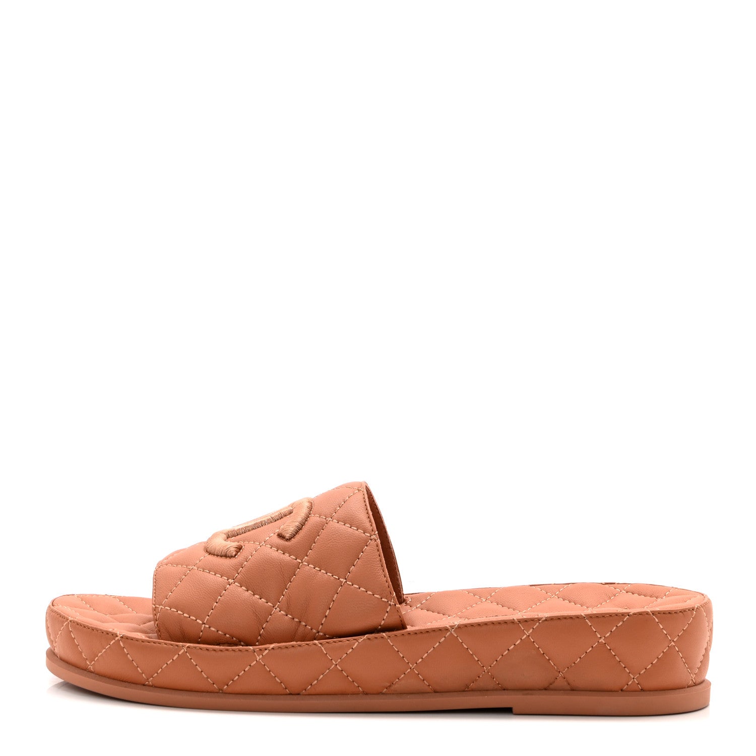 Chanel Lambskin Quilted CC Mules Sandals 38 Brown 1 of 9
