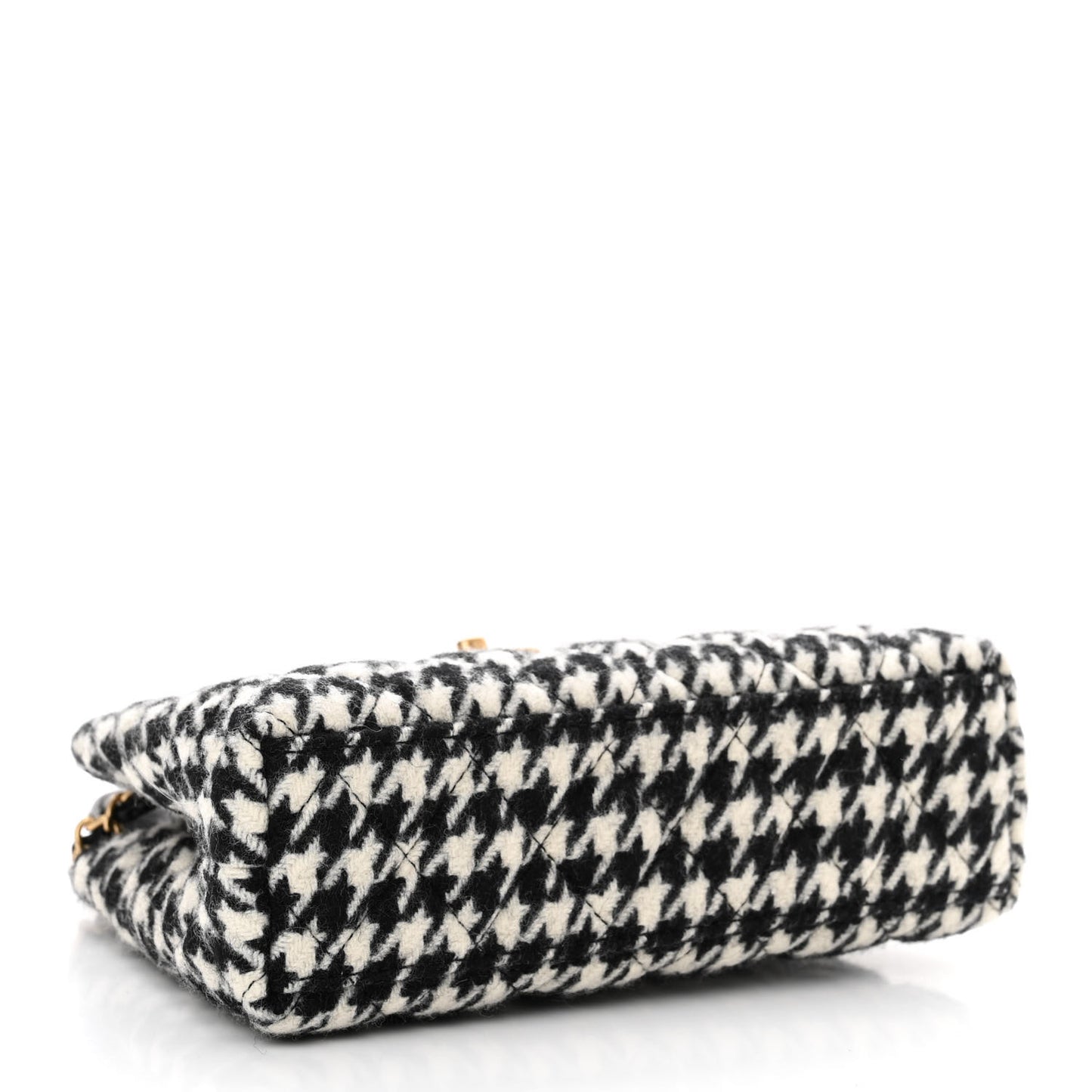 Tweed Houndstooth Quilted Nano Kelly Shopper Black White