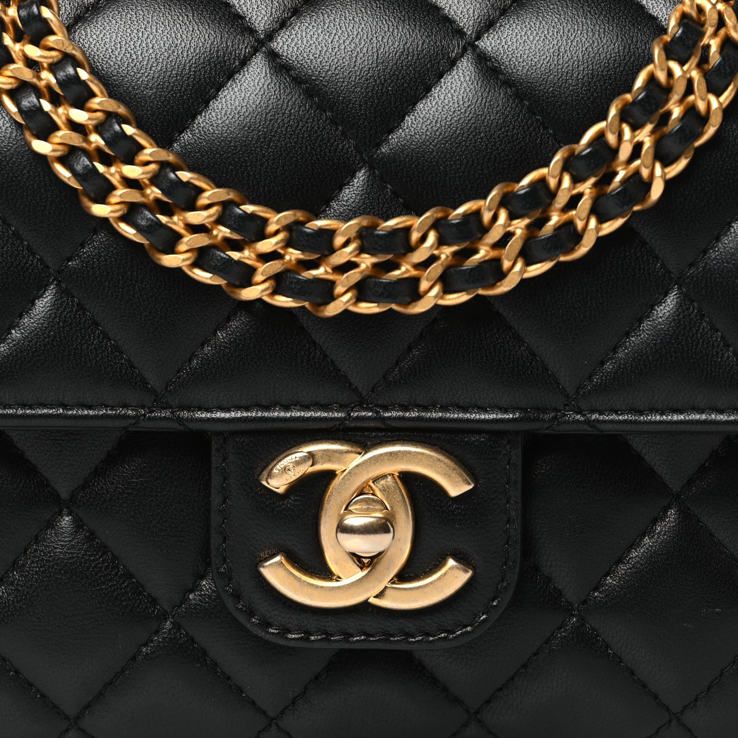 Lambskin Enamel Quilted Mini Flap Black