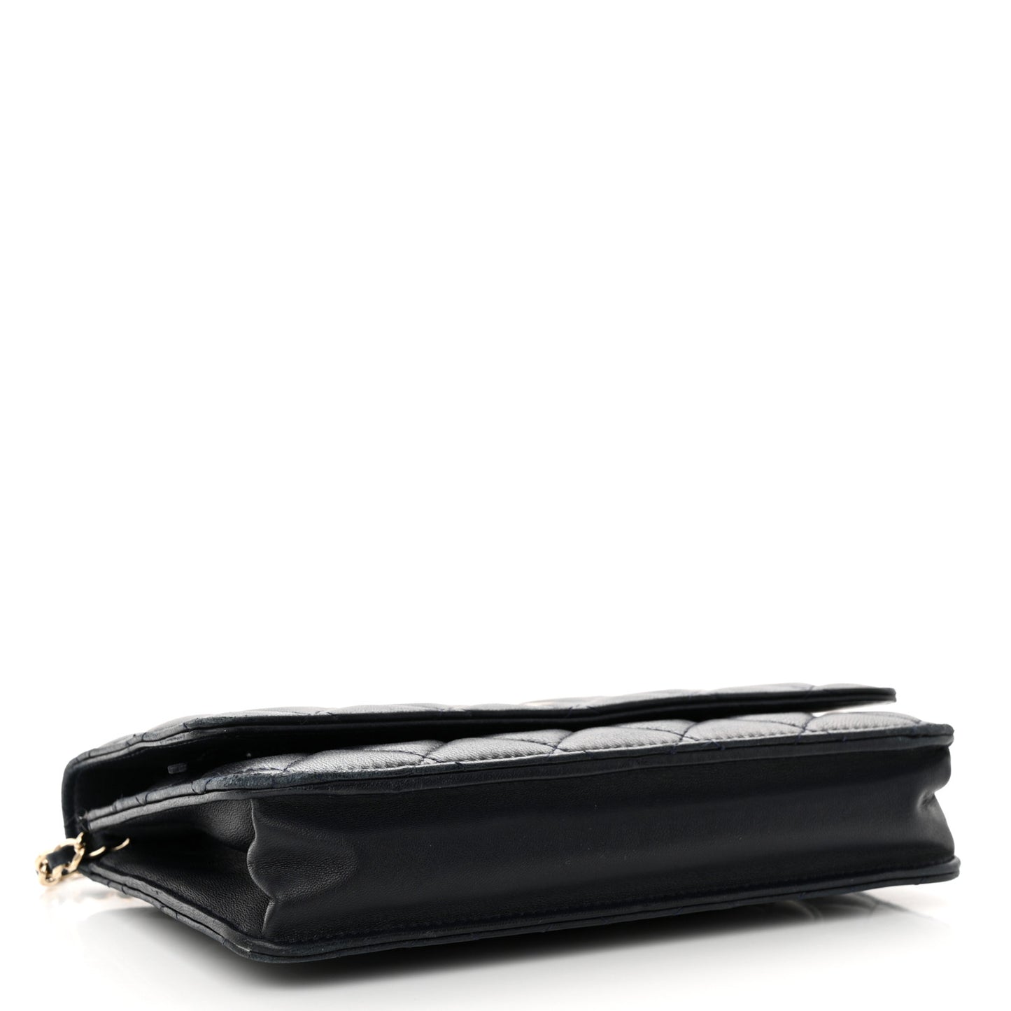 Lambskin Quilted Wallet On Chain WOC Navy Blue