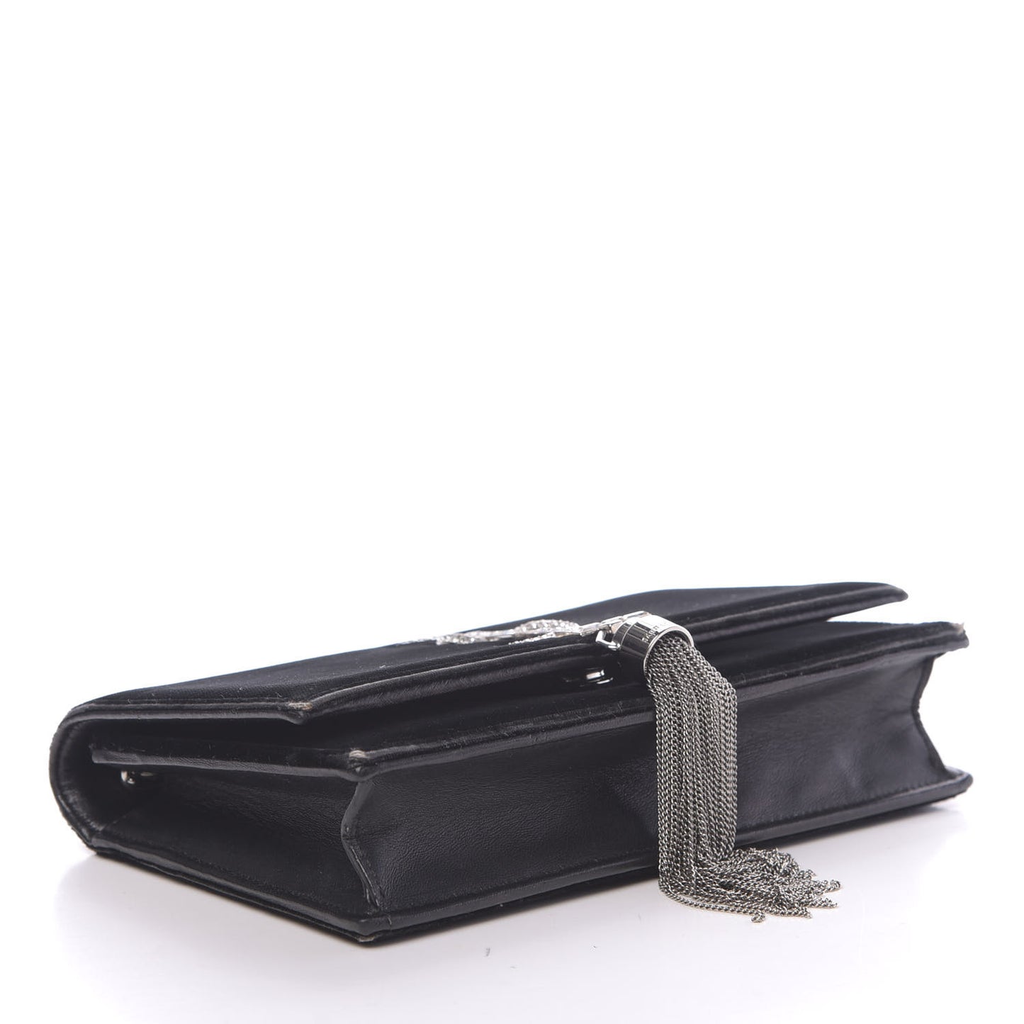 Velvet Crystal Monogram Tassel Chain Wallet Black