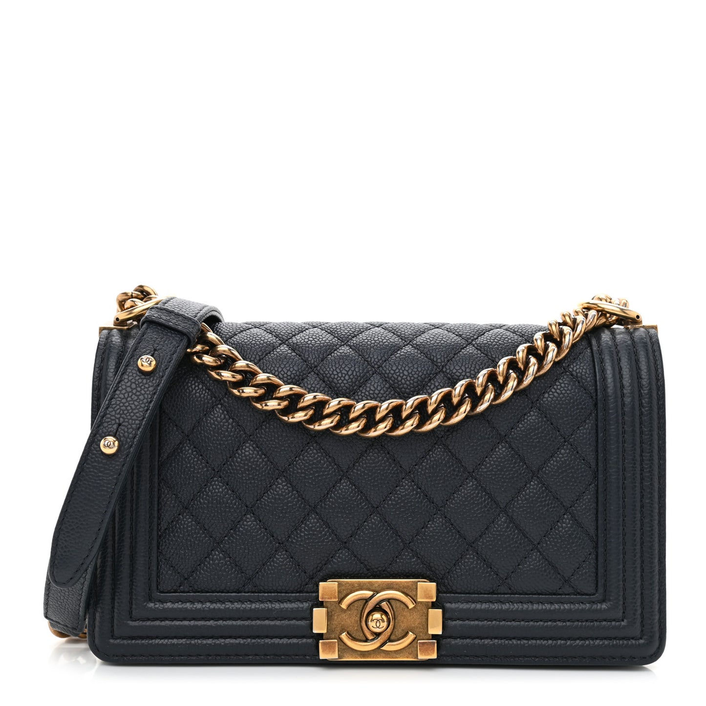 Caviar Quilted Medium Boy Flap Navy