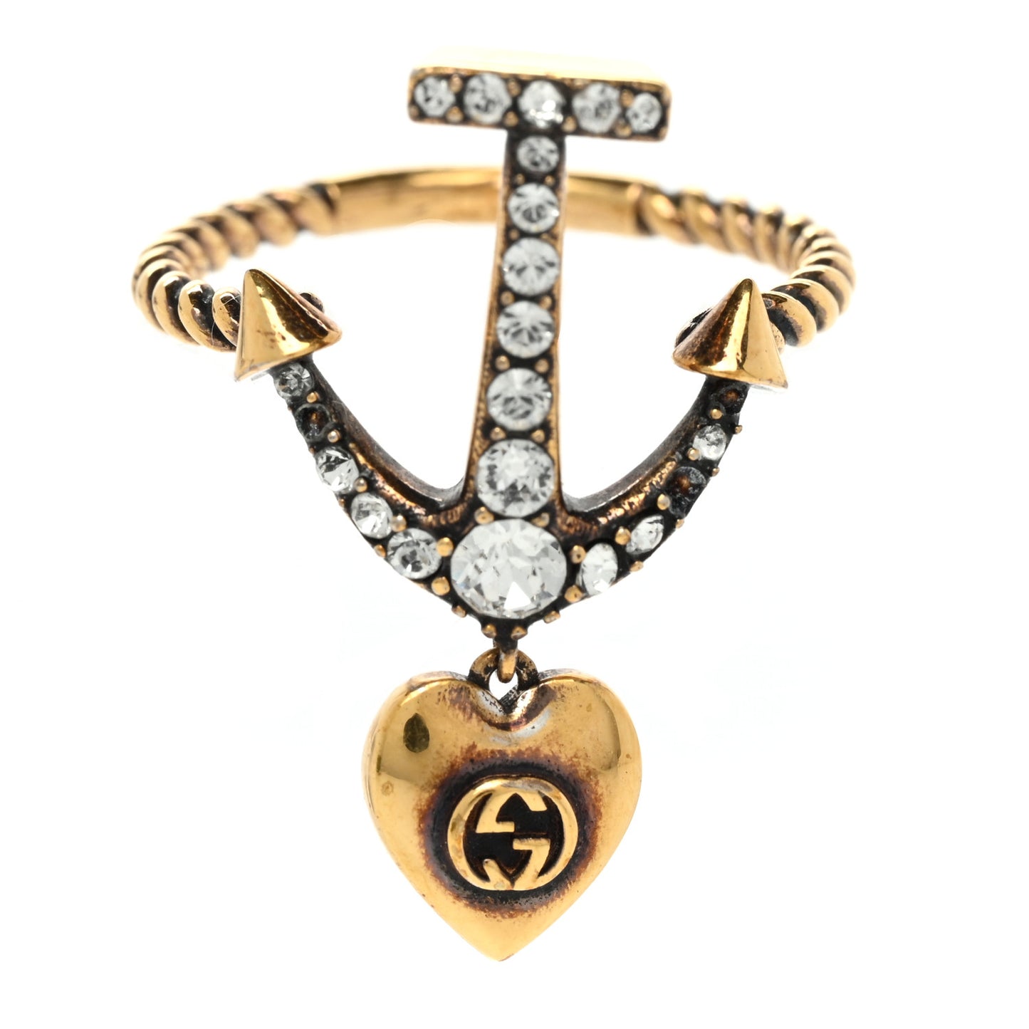 Metal Crystal Interlocking G Anchor Heart Ring 52 6 Gold